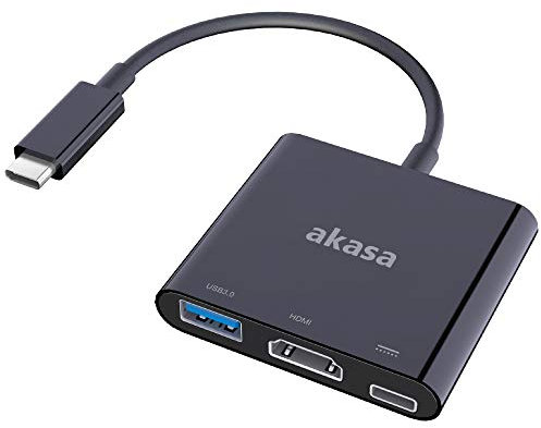 Akasa Type-C to HDMI and Power Delivery adapter with extra USB3.0 Type-A port | USB 3.1 | 4K UHD | 40W PD | 5Gbps USB 3.0 | AK-CBCA01-15BK | Compatible with MacBook, Dell, Lenovo and More