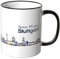 WANDKINGS® Tasse, Schriftzug Guten Morgen Stuttgart! mit Skyline bei Nacht - SCHWARZ