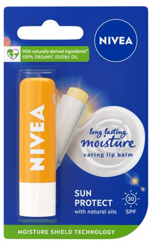 NIVEA Sun Protect Pflegender Lippenbalsam (4,8 g), Lippen-Feuchtigkeitspflege mit Sheabutter und LSF 30, Schützt vor UVA/UVB-Strahlen mit 24H Feuchtigkeit, Melt-in Lippenpflege