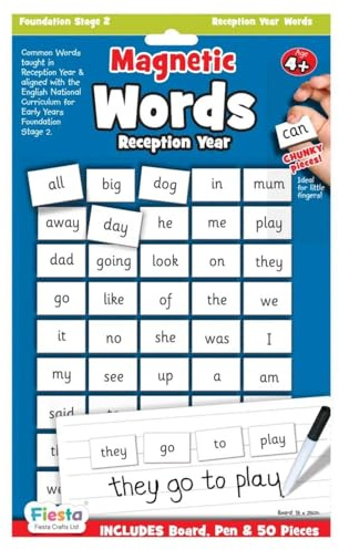 Fiesta Crafts Magnetic Words Reception Year, First 50 Words with Board | Magnetic Board for Copying & Writing Letters, Educational Learning Resource Age 4+