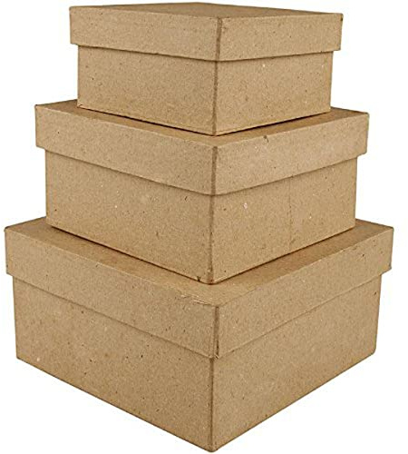 Creativ Kartons aus Pappmaché, quadratisch, 10 + 12,5 + 15 cm, 3 Stück