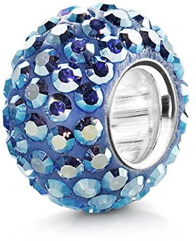 MATERIA 925 Sterling Silber Beads Kristalle blau Element - Kristall Beads Perle blau irisierend Strass für Beads Armband #1605