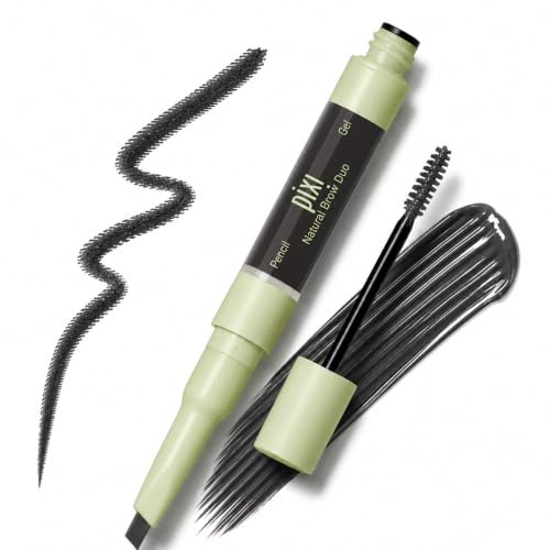 Pixi Natural Brow Duo in Soft Black, Dual-Ended Waterproof Brow Pencil and Tinted Setting Gel for Precise Shaping and All-Day Hold, Paraben-Free, 0.2 oz
