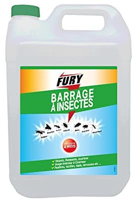 FURY - Barrage a insectes - Tous insectes volants et rampants - Surfaces intérieures et extérieures - 3 mois de protection - 5L - Fabrication Française