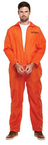 HENBRANDT Adult Men’s Orange Prison Jumpsuit Fancy Dress Costume Convict Boiler Suit Prisoner Overalls Jail Jump Suit Dress Up Outfit Mens Fancy Dress Costume (Standard)
