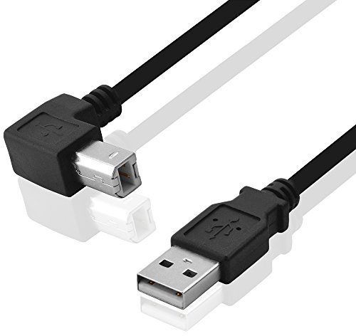 BestPlug Câble USB 2.0 de 5 m, Fiche USB A mâle vers USB B coudé à 90 °, High Speed, Noir