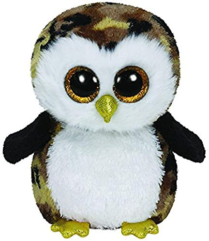 TY 36121 - Owliver - Eule gelb glitzernder Schnabel und Füße mit Glitzeraugen, Glubschi's, Beanie Boo's, 15 cm, schwarz/braun