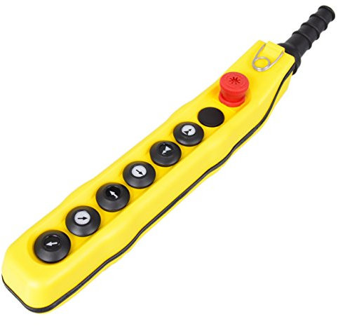 Hängetaster, Kransteuerung, Steuerflasche, Kran, Steuerschalter, 8 Tasten: Not-Aus+Verschlusskappe+auf/ab 2-Stufig+links/rechts 1-Stufig+vor/zurück 1-Stufig, MKHT8-02