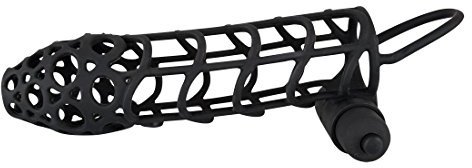 Black Velvets Sleeve Plus Vibe - softe Penishülle mit Hodenring und Mini-Vibrator für ihn, Silikon-Penismanschette in Gitterstruktur, schwarz