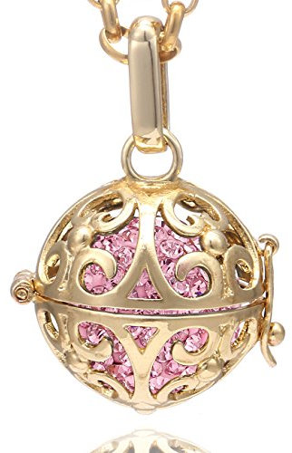 Morella Damen Halskette Edelstahl Gold 70 cm mit Ornament Anhänger und Klangkugel rosa Ø 16 mm in Schmuckbeutel