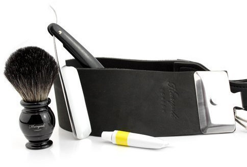 Haryali Hand Assembled Classic Collection Straight Cut Throat Shaving Razor Black Badger Hair Shaving Brush Leather Strop Honing Paste.