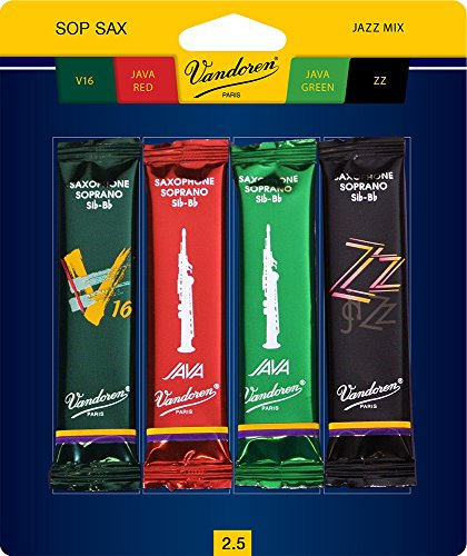 Vandoren SRMIXS25 Sopransaxophon Jazz Blätter Mix Karte enthält je 1 ZZ, V16, JAVA Green und JAVA Red Stärke 2,5