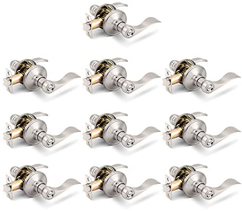 Gobrico 10 Sets Brushed Nickel Interior Door Handles Privacy Locks Levers Leversets Silver Door Handles for Bed/Bath