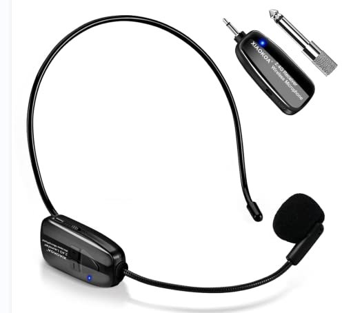 XIAOKOA 2.4G Wireless Microphone,Microfono Senza fili, 50 m Di Trasmissione Wireless,3,5 mm e 6,35 mm,Archetto e Palmare 2-in-1,per Guida Turistica/Insegnamento/Promozione/Discorso