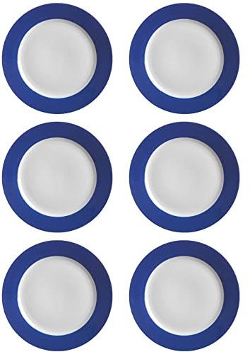 Ritzenhoff & Breker Doppio Speiseteller ø 27 cm, Indigo Blau, 6er Set, Teller flach mit farbigem Rand, Porzellan