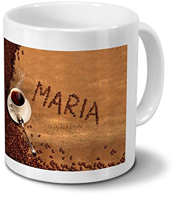 printplanet Tasse mit Namen Maria - Motiv Kaffeebohnen - Namenstasse, Kaffeebecher, Mug, Becher, Kaffeetasse - Farbe Weiß