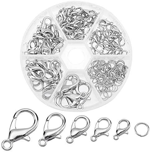 PH PandaHall 1 Box Hummer Klaue Verschlüsse 5 Größen Schmuck Verschlüsse Grade Armband Verschlüsse Halskette Verschlüsse Befestigung Haken Verschlüsse mit 6mm Sprung Ringe für Schmuck Herstellung