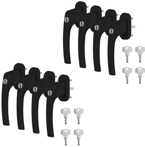 8 x Alu Fenstergriff in Schwarz RAL 9005 abschließbar - Stiftlänge 40mm