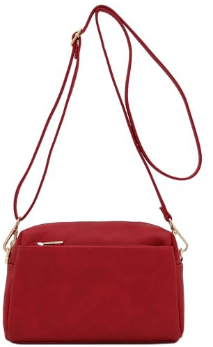 FashionPuzzle Kleine Umhängetasche mit 3 Reißverschlüssen., Rot (rot), Einheitsgröße
