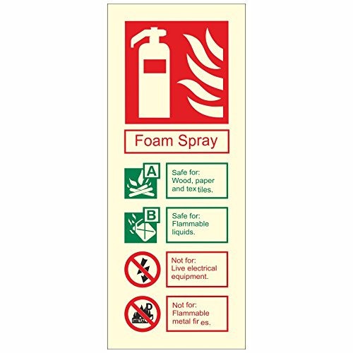 Glow In The Dark Foam Spray Fire Extinguisher ID Sign 80mm x 200mm - Rigid Plastic