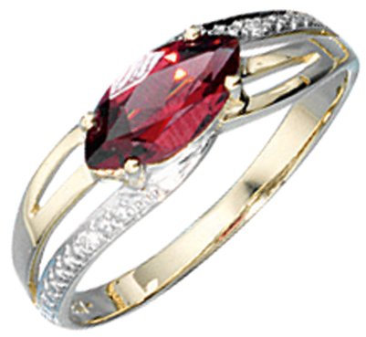 Ring Damenring Granat Diamanten Brillanten 585 Gold Gelbgold Fingerschmuck, Ringgröße:Innenumfang 54mm ~ Ø17.2mm