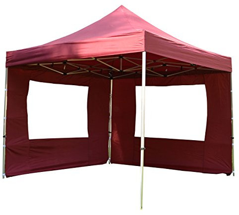 Nexos Hochwertiger Falt-Pavillon Partyzelt mit 4 Seitenteilen PROFI Ausführung für Garten Terrasse Feier Markt als Unterstand Plane wasserdichtes Dach 3 x 3 m burgund