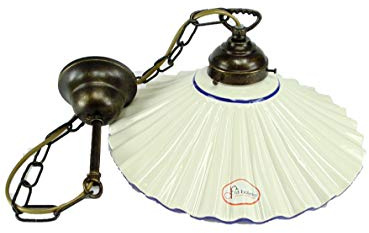fd-bolletta arredamento e illuminazione Lampadario sospensione,lampada ottone da soffitto,paralume ceramica bordo blu,illuminazione per interni l1033 Misure:H 74cm,Ø piatto 29cm