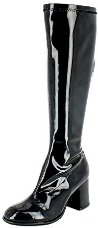 Das Kostümland Gogo Damen Retro Lackstiefel - Schwarz Gr. 41 - Tolle Schuhe zur 70er 80er Jahre Disco Hippie Mottoparty