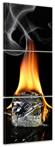 brennender Eiswürfel - Bild auf Leinwand 30 x 90 cm 3tlg - Leinwandbilder Bilder als Leinwanddruck Kunst & Life Style Feuer und Eis