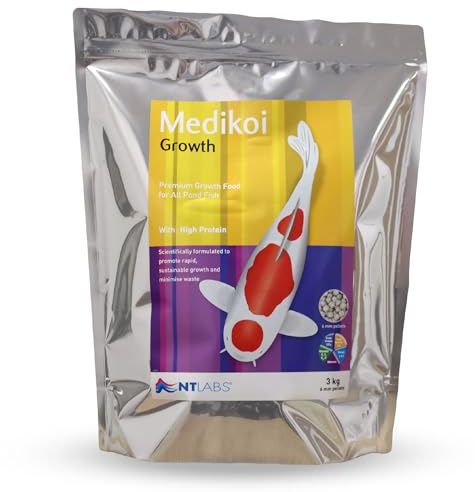 NT Labs Medikoi Growth Pond Fish Food Adult 6mm Pellets (3kg) | High protein koi feed utilises omega fish oils for body tissue growth while supporting excellent fish condition.