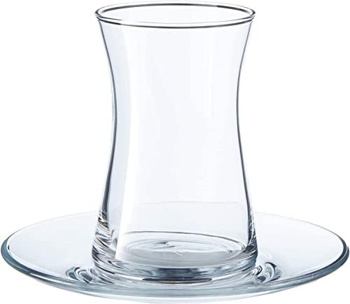 Pasabahce 95290 Heybeli Teeset 165ml, 4 Teegläser und Untertassen, 308 ml, Glas, transparent, 1 Set