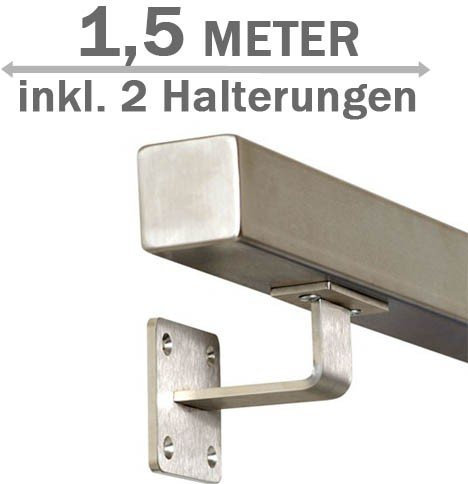 Vivol Edelstahl-Treppengeländer Vierkant 150 cm mit 2 Halterungen für innen - 7 verschiedene Längen