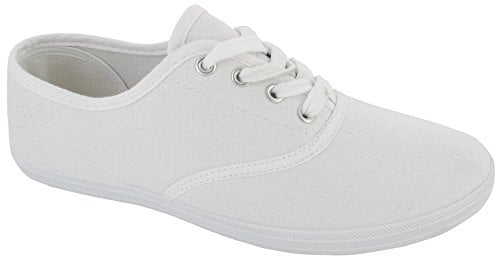 LADIES WOMENS PLIMSOLES LACE UP FLAT PUMPS PLIMSOLLS CANVAS GIRLS TRAINERS SIZE 4 UK White 37 EU