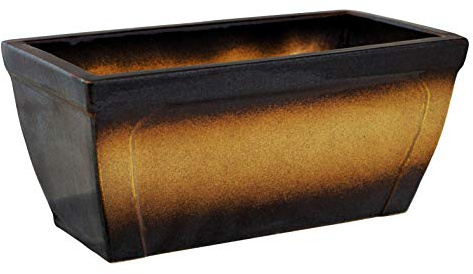 K&K Keramik Balkonkasten Blumenkasten Pflanzbox 38x20x18 cm aus robuster, witterungsbeständiger, frostfester Steinzeug Keramik (braun-geflammt)