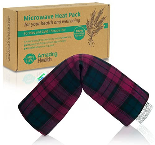 Amazing Health Unscented Plum Tartan Hot and Cold Therapy Pack - Wheat Bags Microwavable for Pain Relief, Natural Solution to Muscle Soreness, Period Pain, Joint Pain, Neck & Shoulder Pain