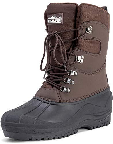 Polarr Hommes Tall Filet De Nylon Avec Superposition Canard Imperméable Sole Lacer Hiver Neige Bottes - Marron - UK11/EU45 - YC0446