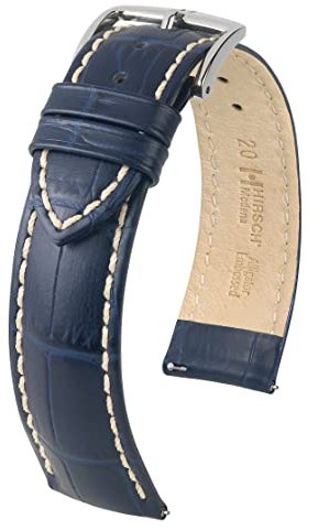 HIRSCH Unisex Uhrenarmband Alligator Style Modell Modena Größe Uhr 22 mm/Schließe 20 mm, Farbe Blau