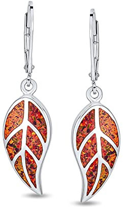 Von der Kultur der amerikanischen Ureinwohner inspirierte Ohrringe mit rotem und braunem Erdtönen, kreiertem Opal-Inlay, Hebelverschluss, Naturblatt-Design, hängend, Western-Schmuck für Frauen, aus