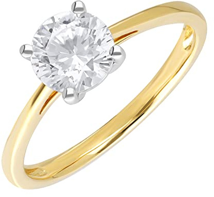 Ivy Gems 9ct Yellow Gold 1ct Finest 100 Cut Swiss Cubic Zirconia Round Solitaire Ring - Size P