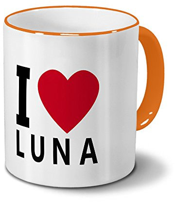 printplanet Tasse mit Namen Luna - Motiv I Love Luna - Namenstasse, Kaffeebecher, Mug, Becher, Kaffeetasse - Farbe Orange