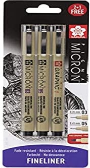 SAKURA Pigma Micron 3er Blister-Pack Gr. 03, 05 & Graphic 1, BLXSDK3CS, Schwarz, 3 Stifte