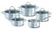Fissler Paris Juego de ollas de acero inoxidable, 5 piezas, 3 ollas y 1 cacerola con tapa de cristal, 1 cazo sin tapa, aptas para todo tipo de placas, inducción