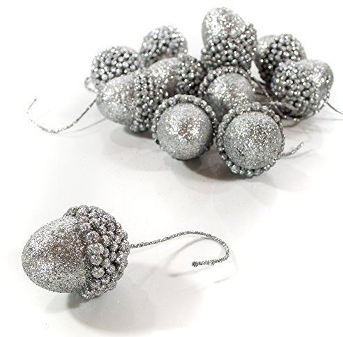 Dekorativer Weihnachtsschmuck/ Zierschmuck Silber Eicheln, 12 Stück mit Drahthänger. Styropor, sehr leicht - zieht z.B. Zweige nicht nach unten! Dekoration, Anhänger, Weihnachten, Weihnachtsbaumhänger