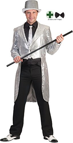 Karneval-Klamotten Frack Pailletten Herren Frack Herren Silber MIT Fliege schwarz Silvester Herren-Kostüm