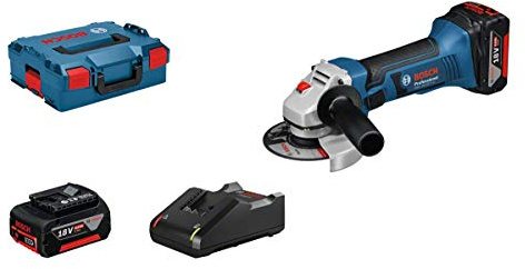 Bosch Professional 18V System Akku Winkelschleifer GWS 18-125 V-LI (Leerlaufdrehzahl: 10.000 min-1, Scheiben-Ø: 125 mm, inkl. 2x4.0Ah Akku + Ladegerät, in L-BOXX)