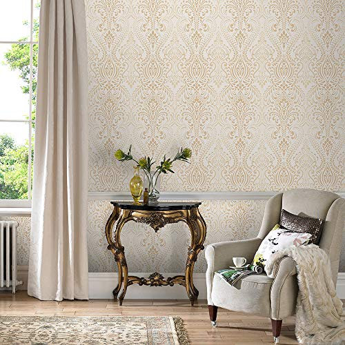 Superfresco Glamour Damask Print Subtle Glitter Cream/Gold Wallpaper