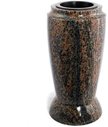 Afterglow Grabvase Monument aus echtem Granit Gneis Barap Halmstad Höhe 23 cm/Ø 12 cm Grabschmuck wetterfest frostsicher Granitvase mit Kunststoffeinsatz Friedhofsvase
