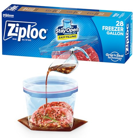 Ziploc Freezer Bags, Double Zip Closure, 9 3/5 x 12 1/10, 2.5 L, Pack of 2 7mil, 28/Box, 9 BX/Box
