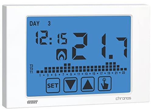 VEMER VE451100 CHRONOS BATTERIA - Cronotermostato Digitale da Parete, Display Touch Screen, Programmazione Settimanale, Alimentazione Batteria, Bianco