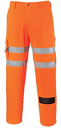 Portwest RT46 Hi-Vis Rail Work Trousers 2 Back Patch Pockets Pull-On Design | Orange, Small, EN ISO 20471 Class 2, RIS 3279-TOM, UPF 40+, Regular Fit, Texpel Stain Resistant Finish, Reflective Tape
